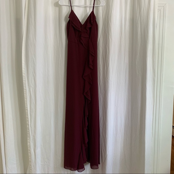 Ruffle Spaghetti Strap Chiffon Dress w/Slit - Sz 0 - Picture 7 of 13